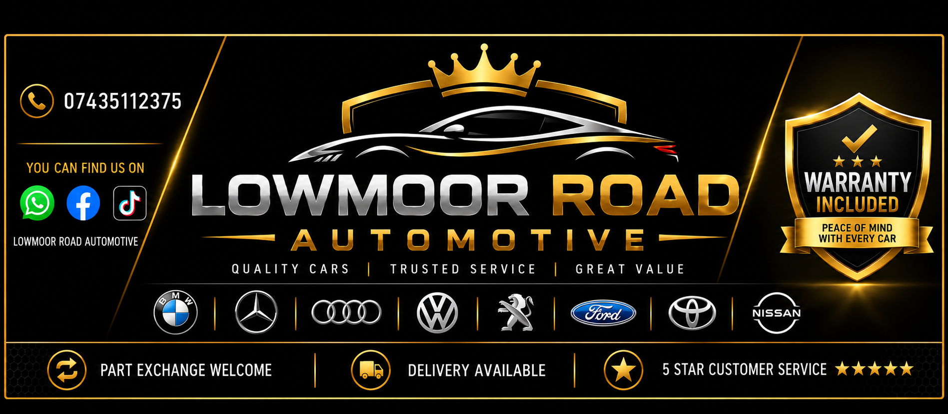 Lowmoor Road Automotive banner with contact number 07435112375